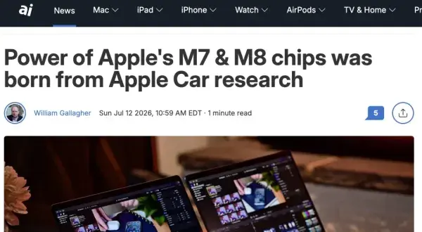 消息称苹果自动驾驶技术成果落地M7/M8 AI处理器