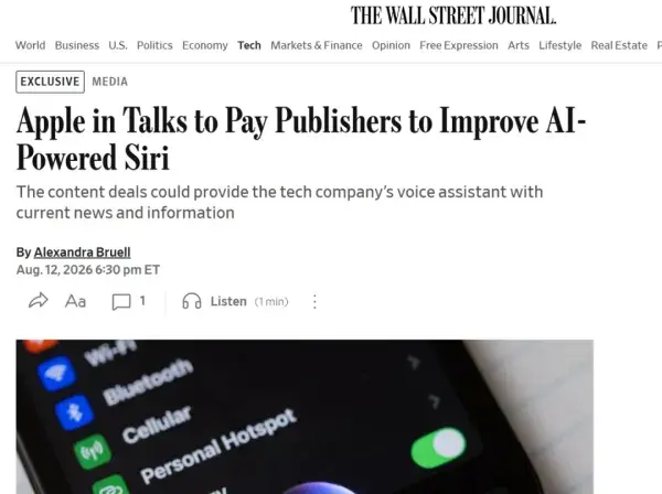 为升级 AI Siri，苹果斥资数亿美元采购新闻版权