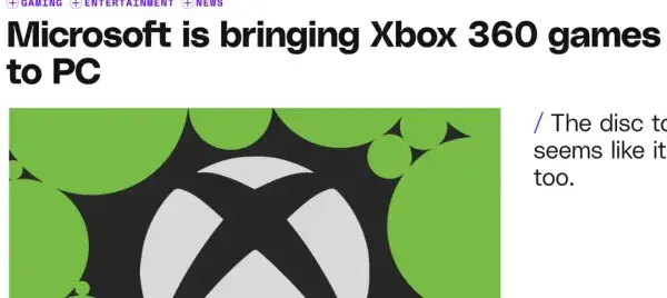 微软拟将Xbox 360经典游戏全面移植PC 打造跨设备统一游戏生态